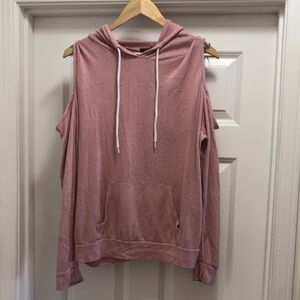 Pink Cold Shoulder Hoodie Sweater